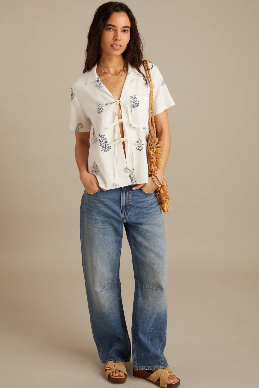 LINEN TIE FRONT SHIRT