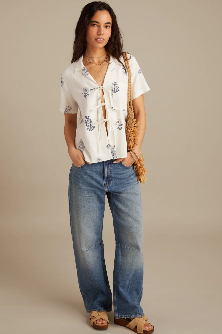 LINEN TIE FRONT SHIRT, image 2
