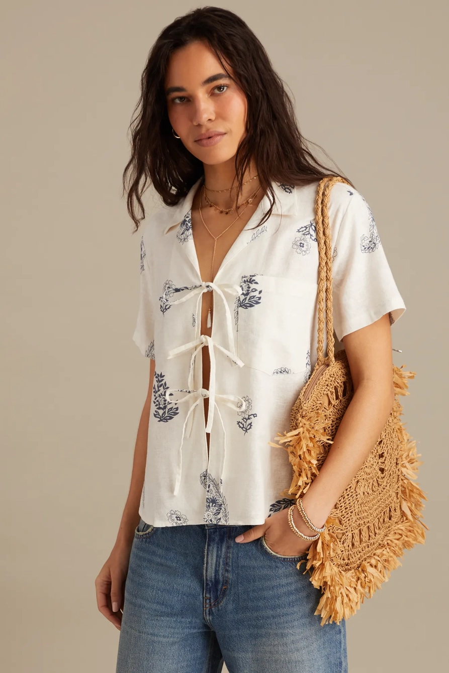 LINEN TIE FRONT SHIRT
