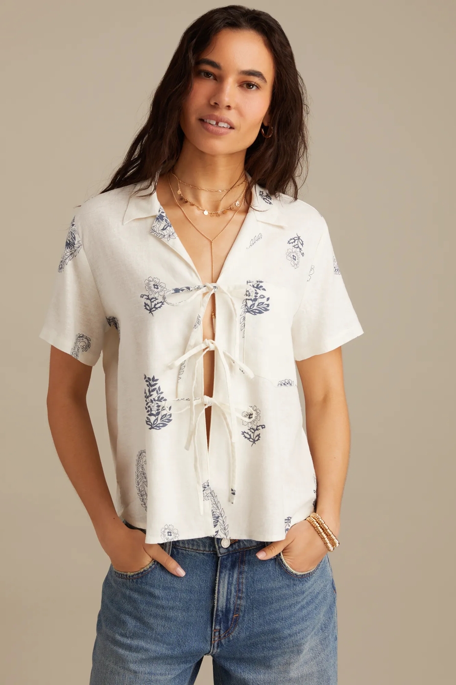 LINEN TIE FRONT SHIRT, image 3