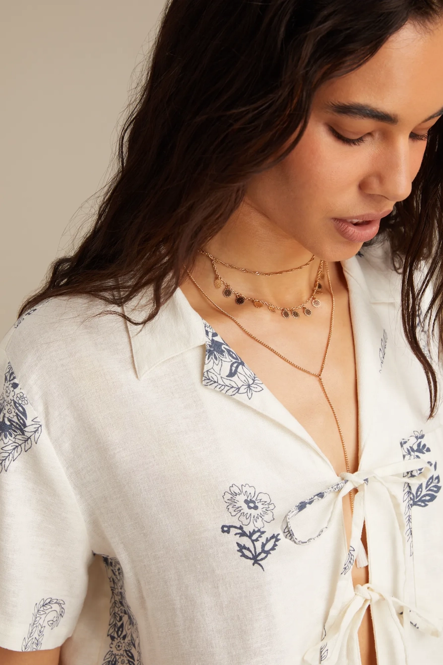 LINEN TIE FRONT SHIRT