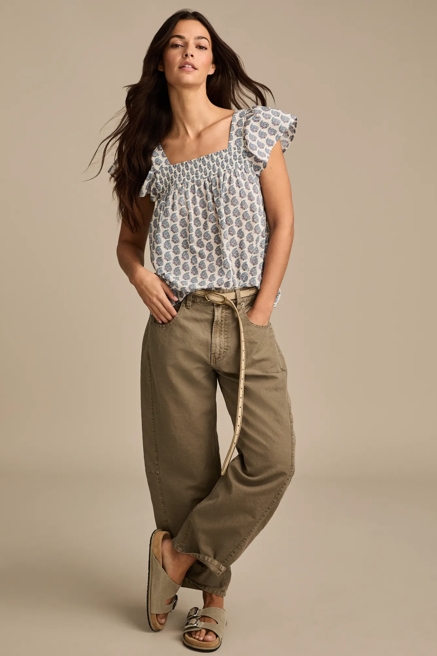 SMOCKED SQUARE NECK PEASANT TOP, image 2