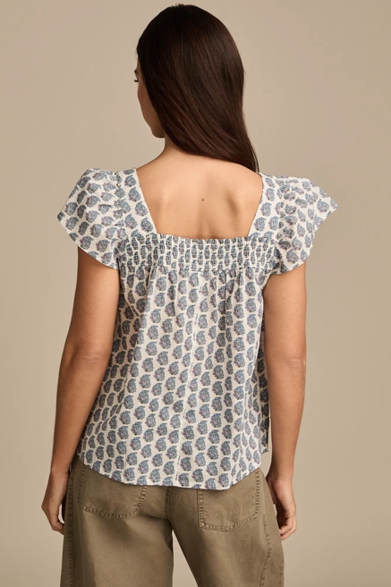 SMOCKED SQUARE NECK PEASANT TOP, image 3