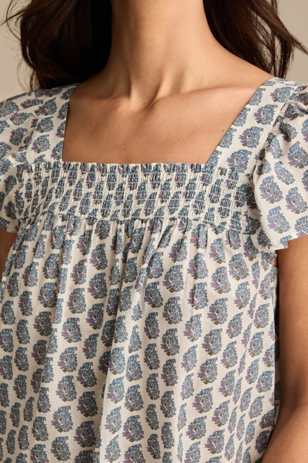 SMOCKED SQUARE NECK PEASANT TOP, image 4