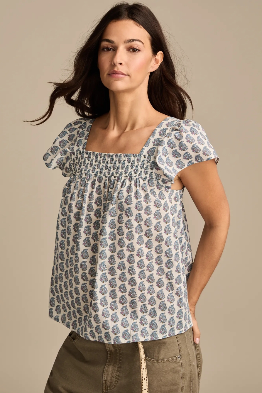 SMOCKED SQUARE NECK PEASANT TOP, image 5