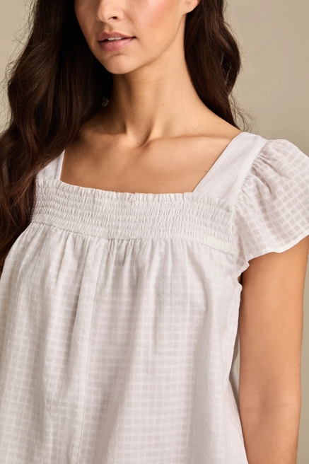 SMOCKED SQUARE NECK PEASANT TOP, image 2