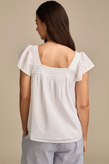 SMOCKED SQUARE NECK PEASANT TOP, image 3