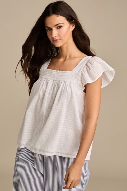 SMOCKED SQUARE NECK PEASANT TOP, image 4