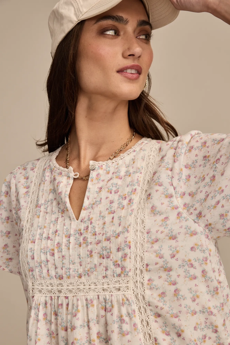 LACE PINTUCK PEASANT BLOUSE