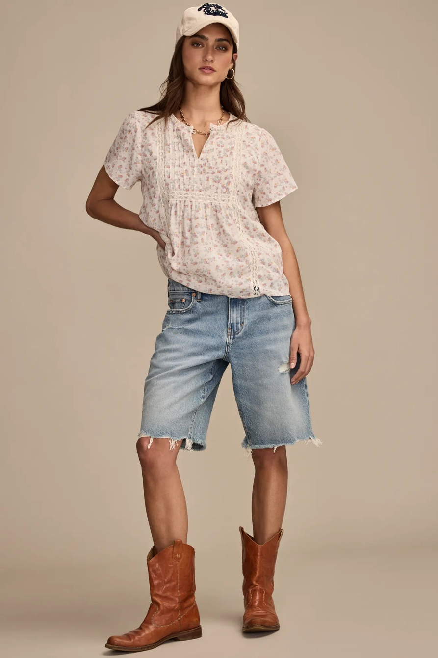 LACE PINTUCK PEASANT BLOUSE