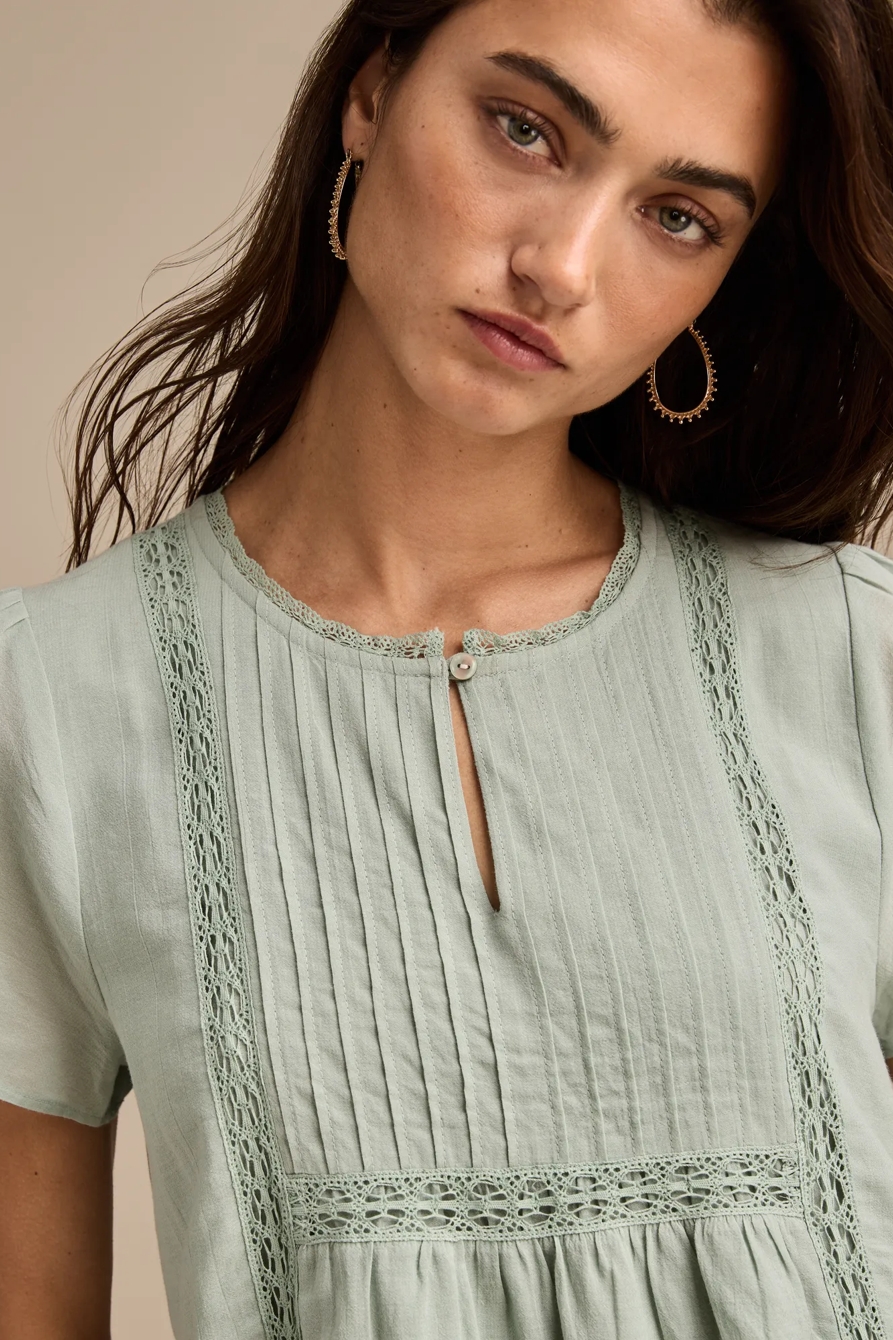 LACE PINTUCK PEASANT BLOUSE, image 2