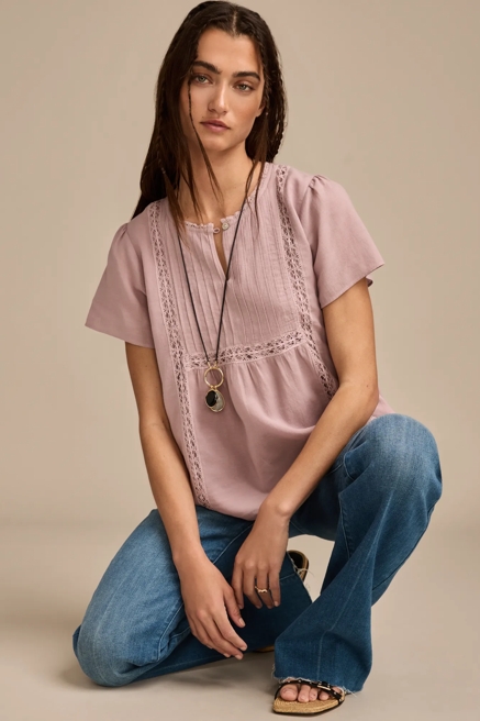 LACE PINTUCK PEASANT BLOUSE, image 1