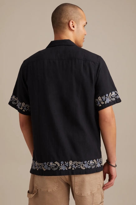 BORDER EMBROIDERED SHORT SLEEVE CAMP COLLAR SHIRT, image 4