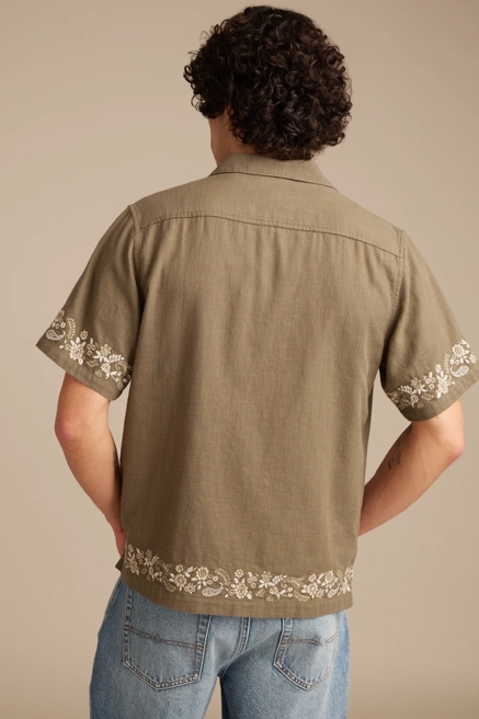BORDER EMBROIDERED SHORT SLEEVE CAMP COLLAR SHIRT, image 3