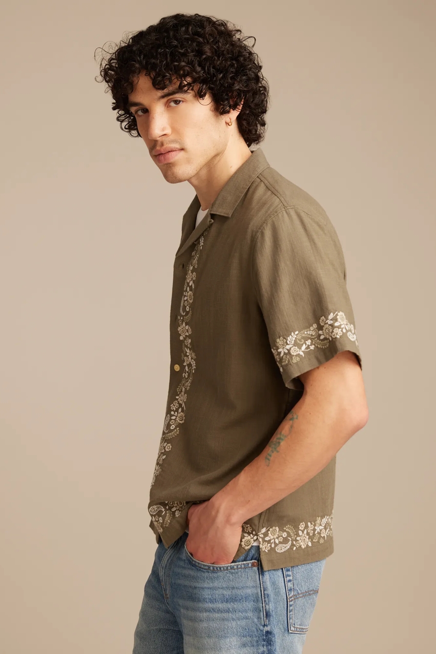 BORDER EMBROIDERED SHORT SLEEVE CAMP COLLAR SHIRT, image 4