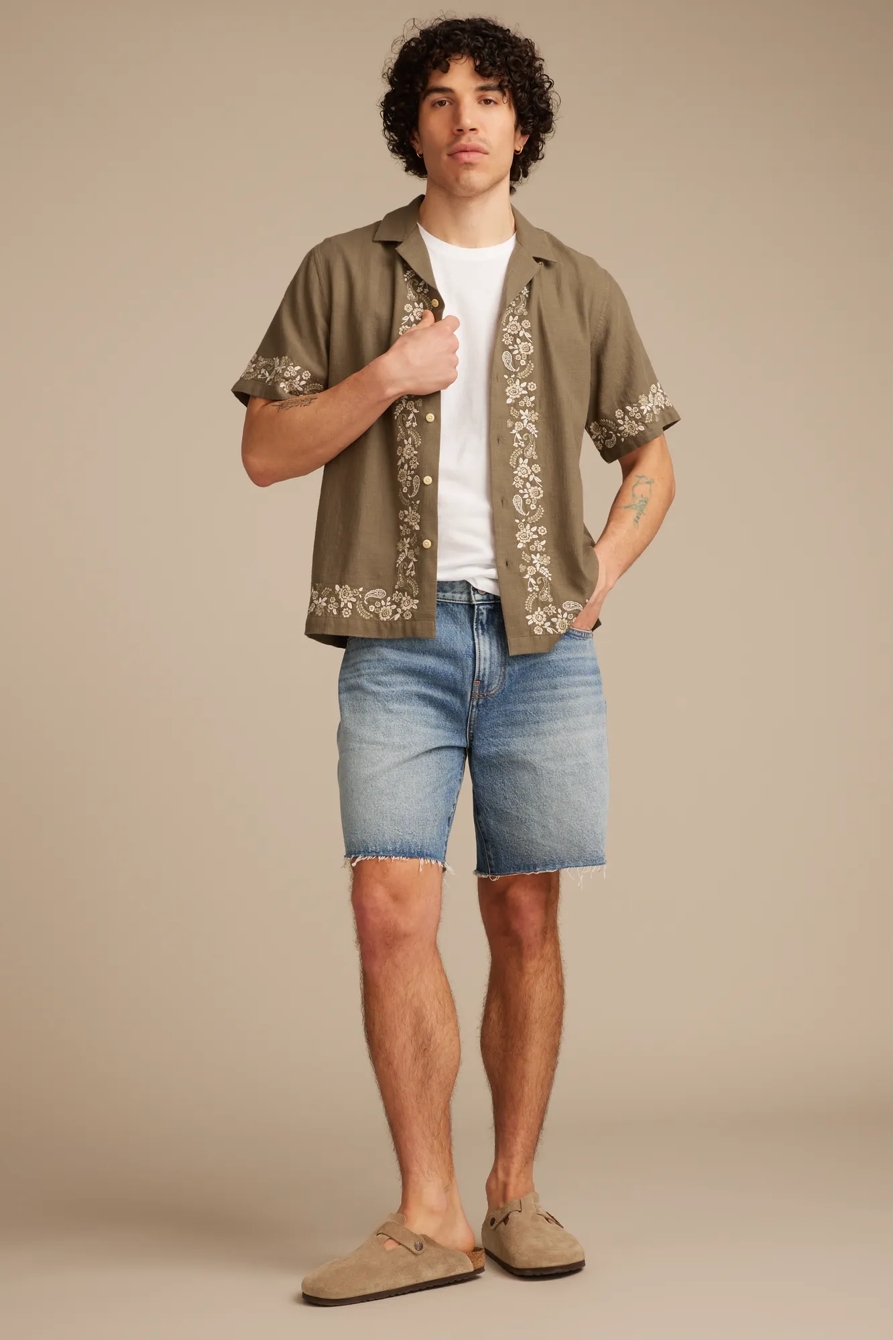 BORDER EMBROIDERED SHORT SLEEVE CAMP COLLAR SHIRT, image 5