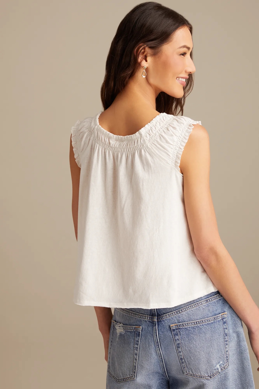 SMOCKED TIE FRONT KNIT TOP, image 5