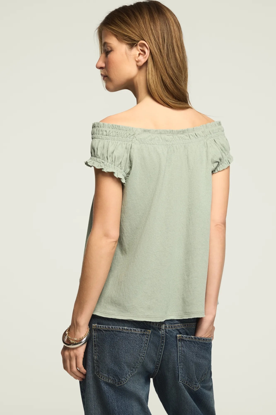 SMOCKED TIE FRONT KNIT TOP, image 3