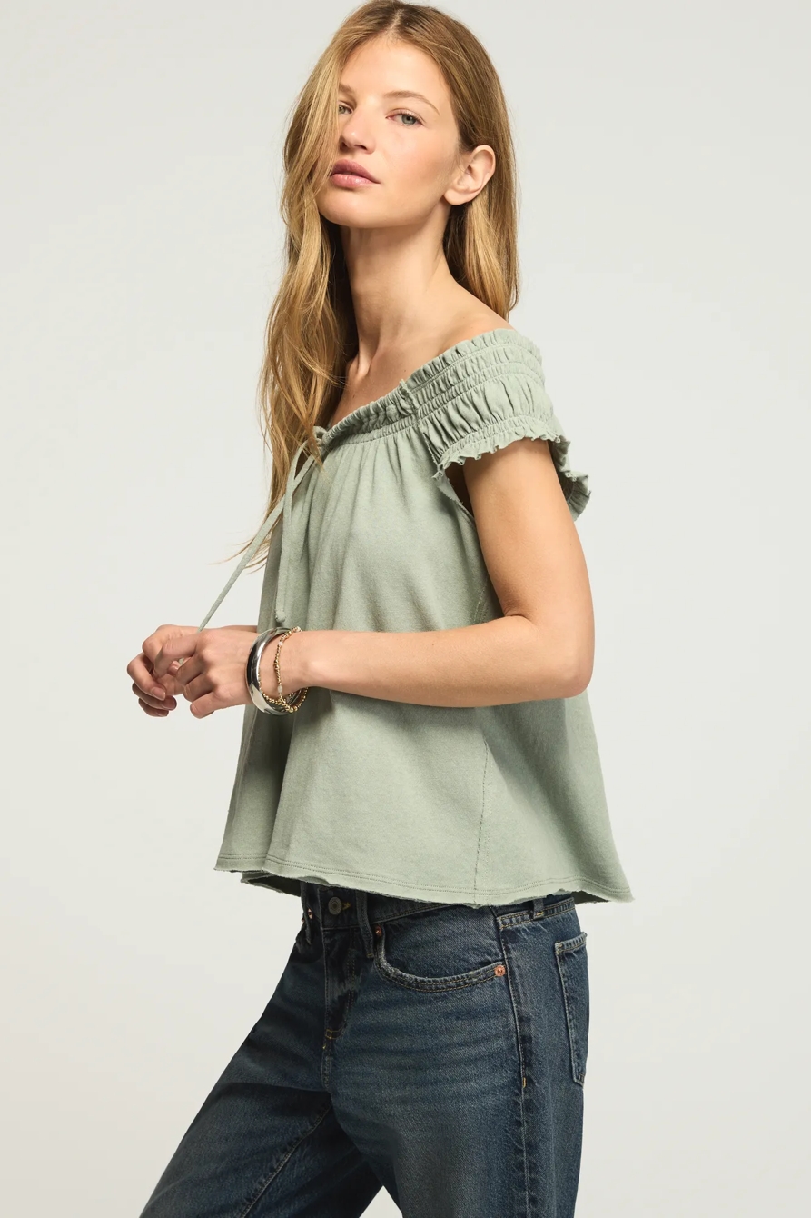 SMOCKED TIE FRONT KNIT TOP, image 4