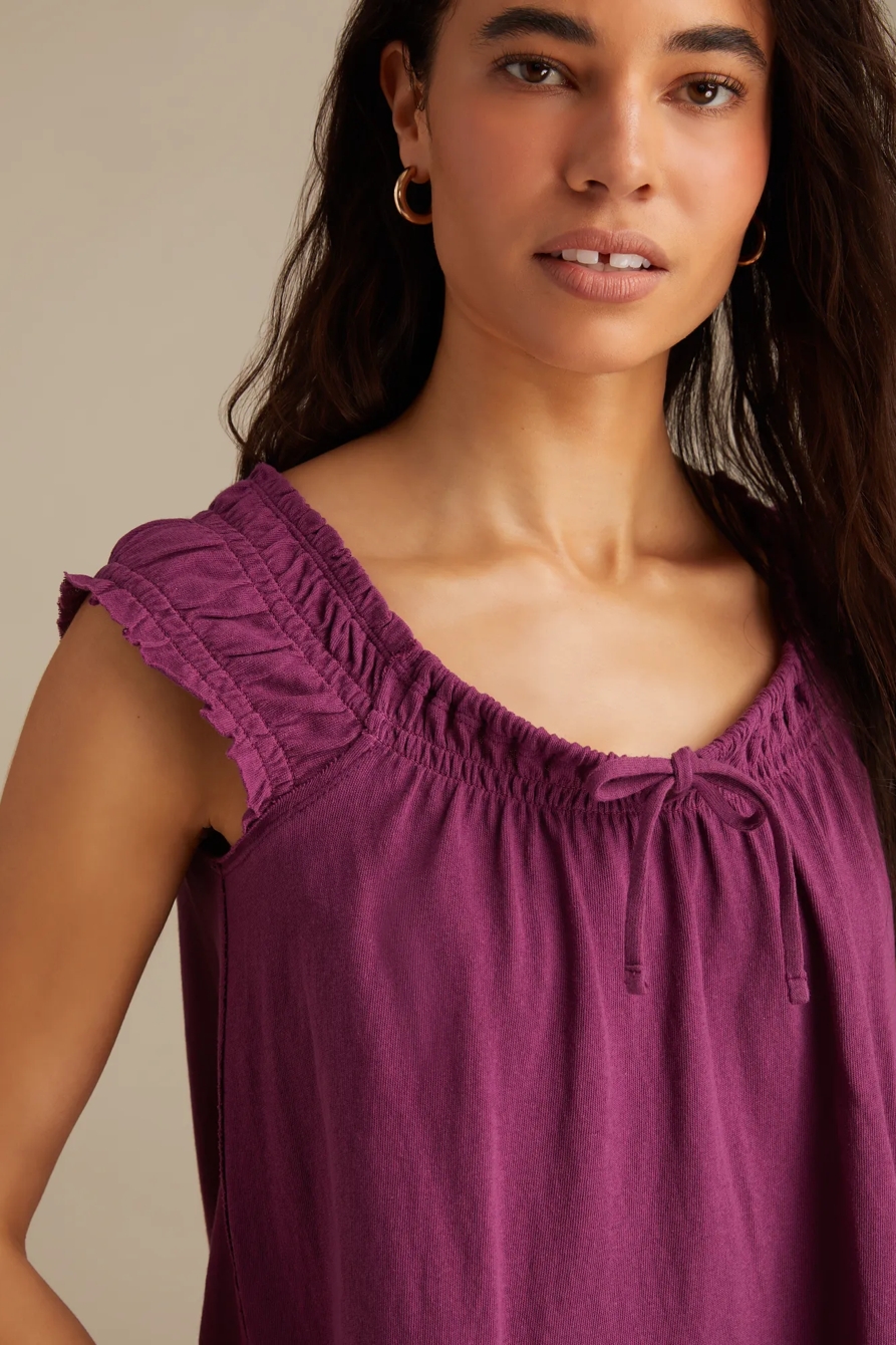 SMOCKED TIE FRONT KNIT TOP, image 2