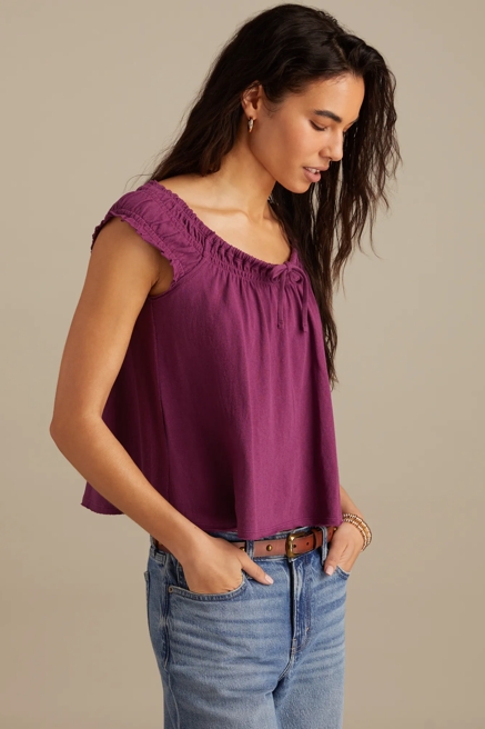 SMOCKED TIE FRONT KNIT TOP, image 3