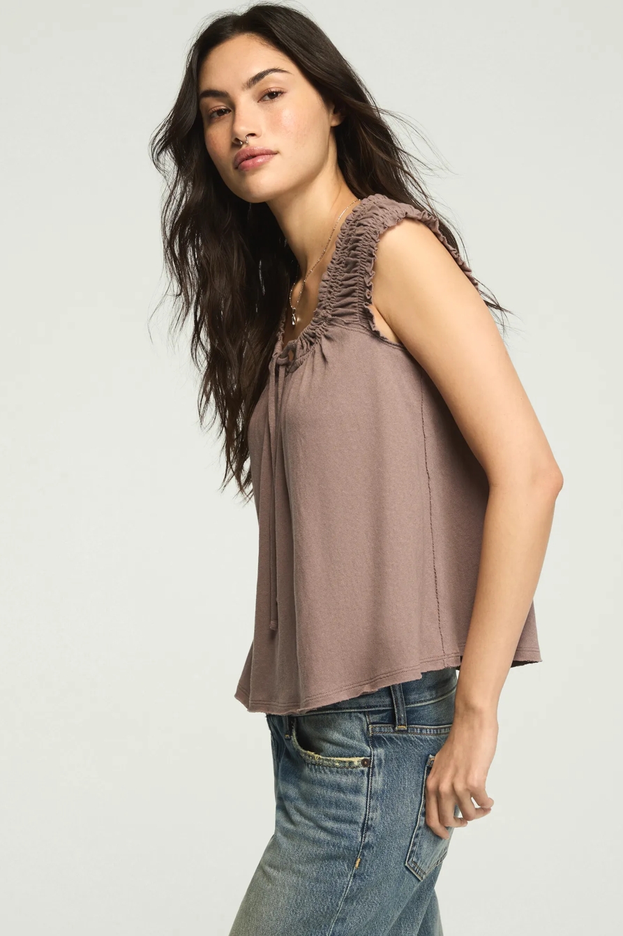 SMOCKED TIE FRONT KNIT TOP, image 4