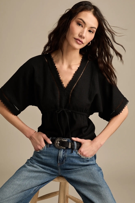 LINEN V-NECK DOLMAN TOP, image 1