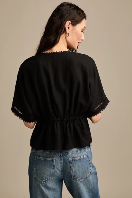 LINEN V-NECK DOLMAN TOP, image 3