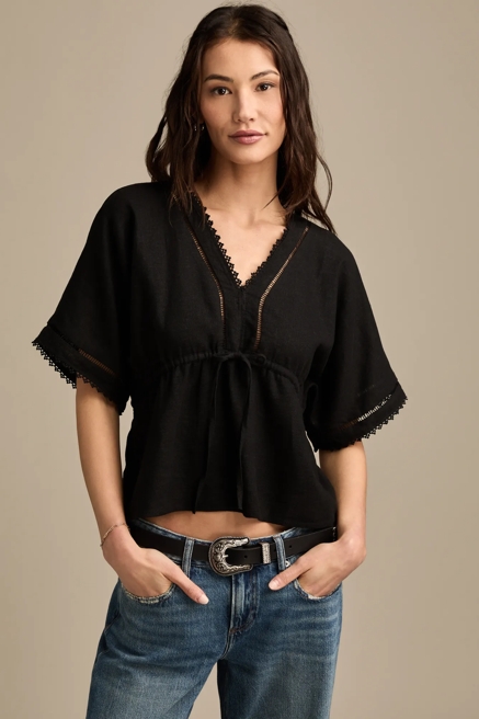 LINEN V-NECK DOLMAN TOP, image 4