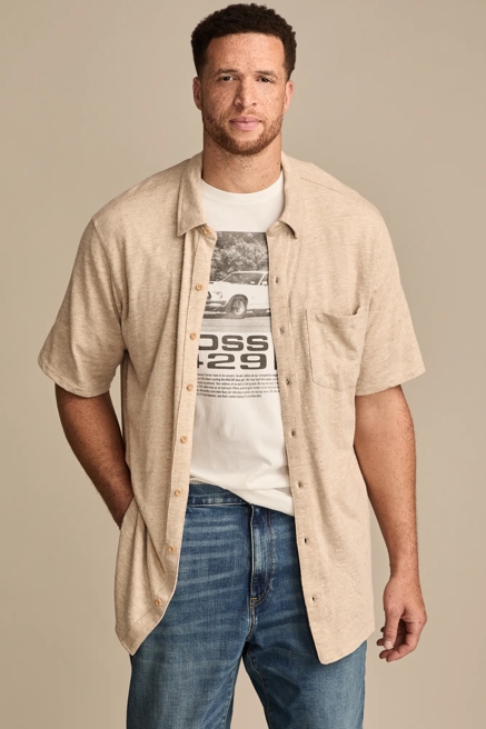 BIG & TALL LINEN SHORT SLEEVE BUTTON UP SHIRT, image 1