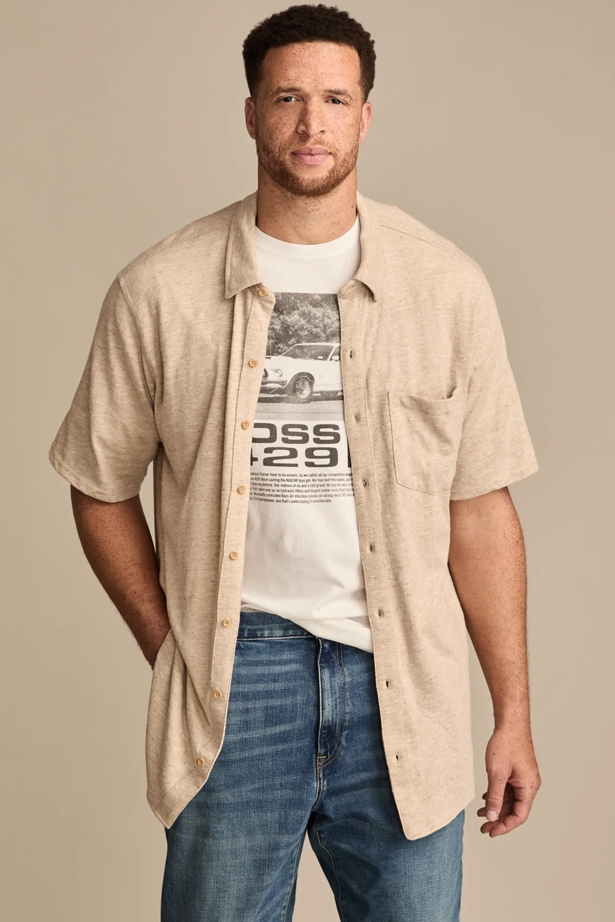 BIG & TALL LINEN SHORT SLEEVE BUTTON UP SHIRT