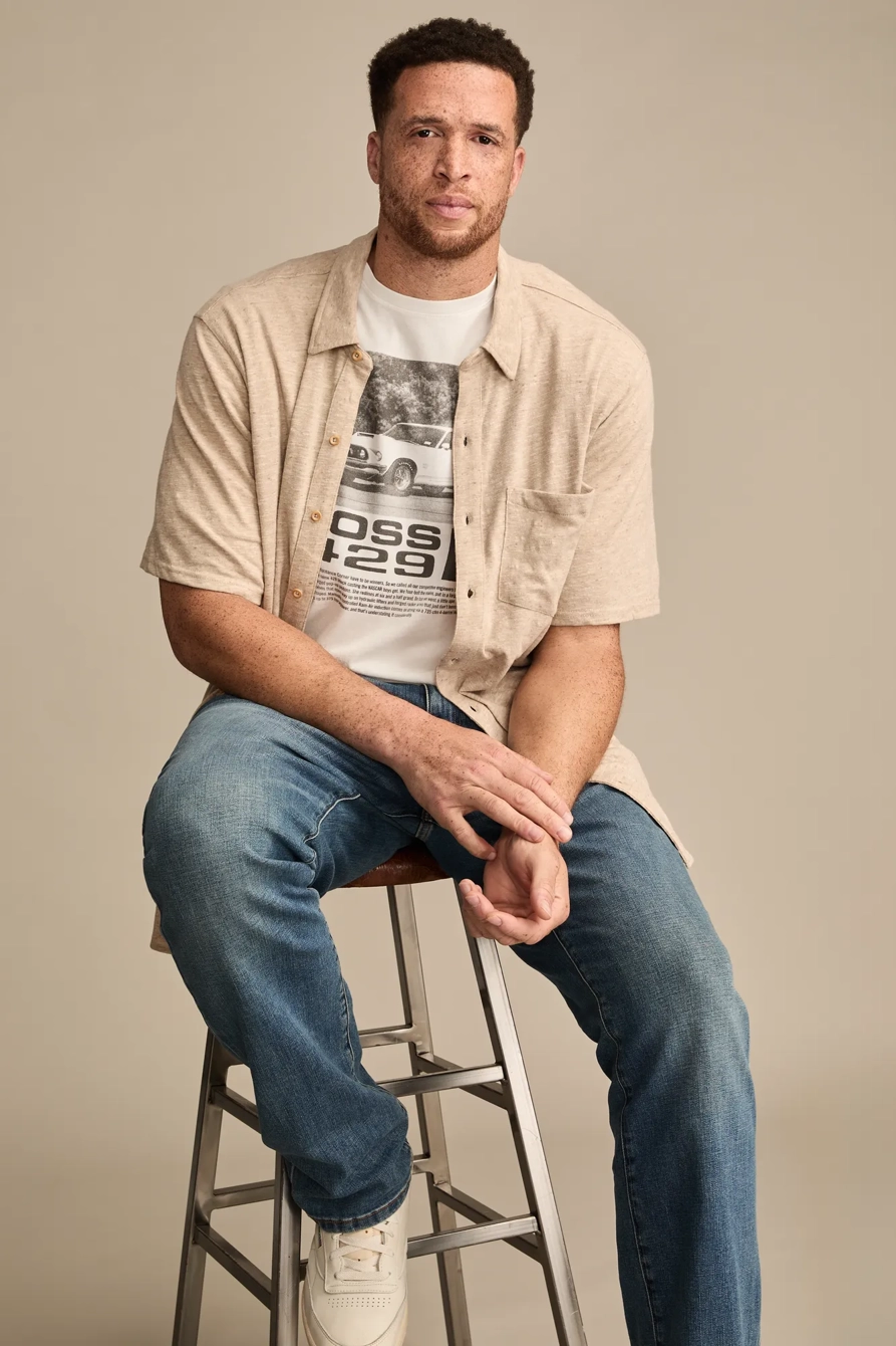BIG & TALL LINEN SHORT SLEEVE BUTTON UP SHIRT