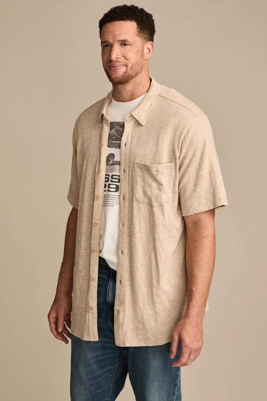 BIG & TALL LINEN SHORT SLEEVE BUTTON UP SHIRT