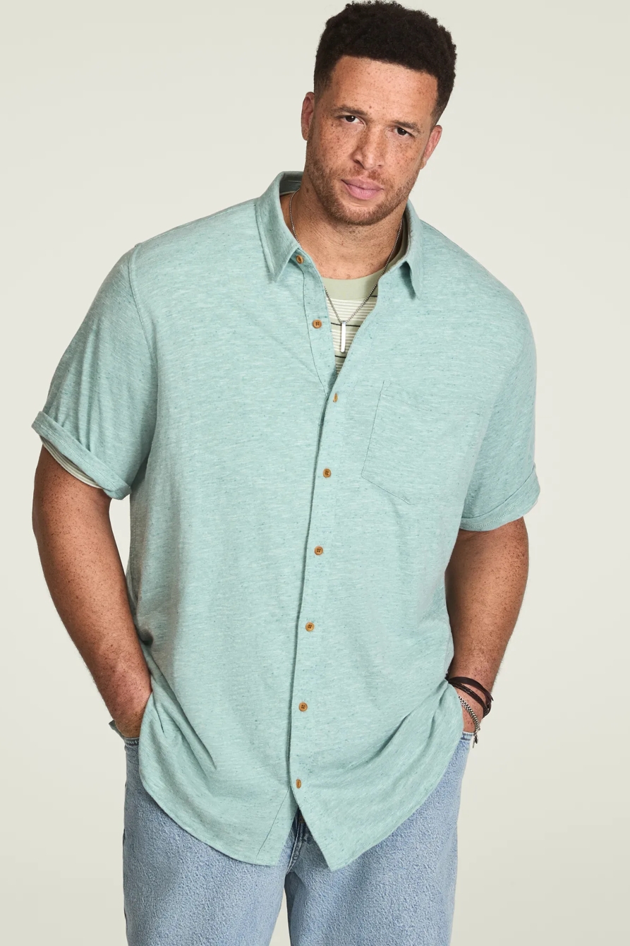 BIG & TALL LINEN SHORT SLEEVE BUTTON UP SHIRT, image 1