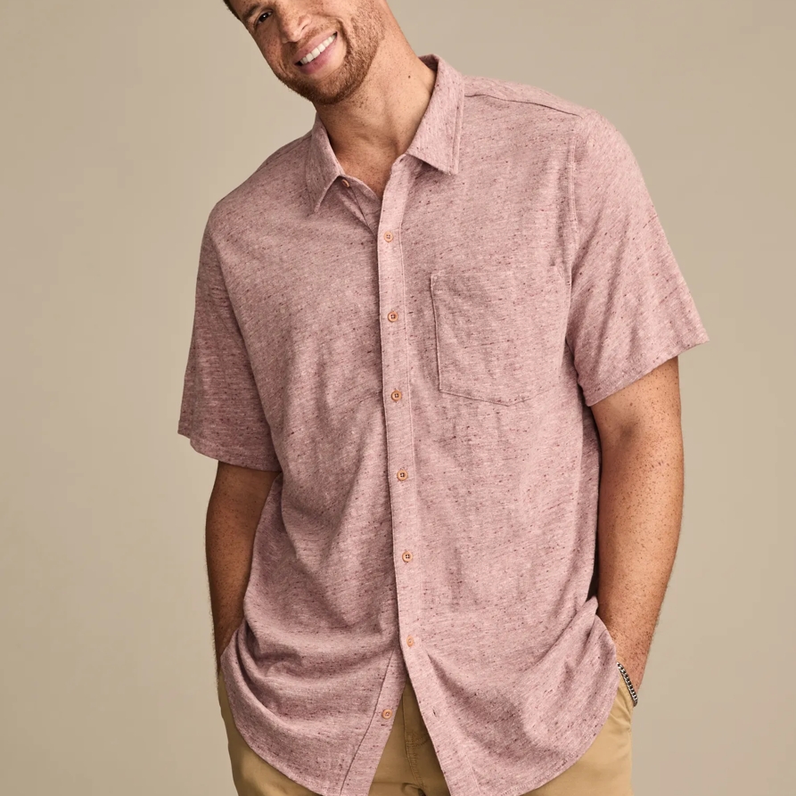 Lucky Brand Linen Short Sleeve Button Up Shirt - Men's Clothing Outerwear Shirt Jackets in Dry Rose