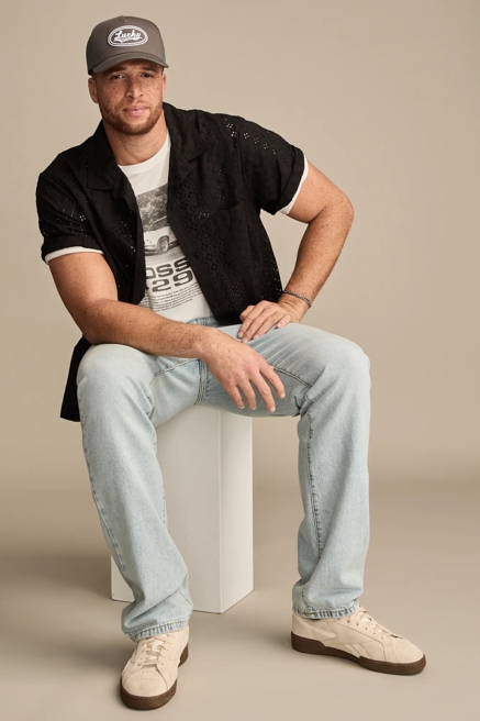 BIG & TALL SHORT SLEEVE EYELET CAMP COLLAR SHIRT, image 3