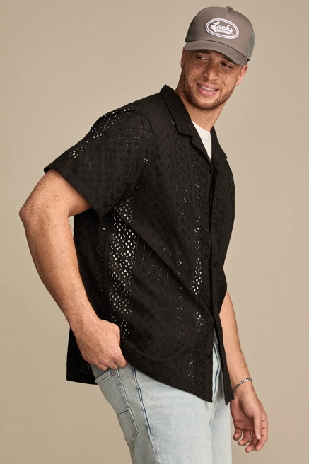 BIG & TALL SHORT SLEEVE EYELET CAMP COLLAR SHIRT, image 4