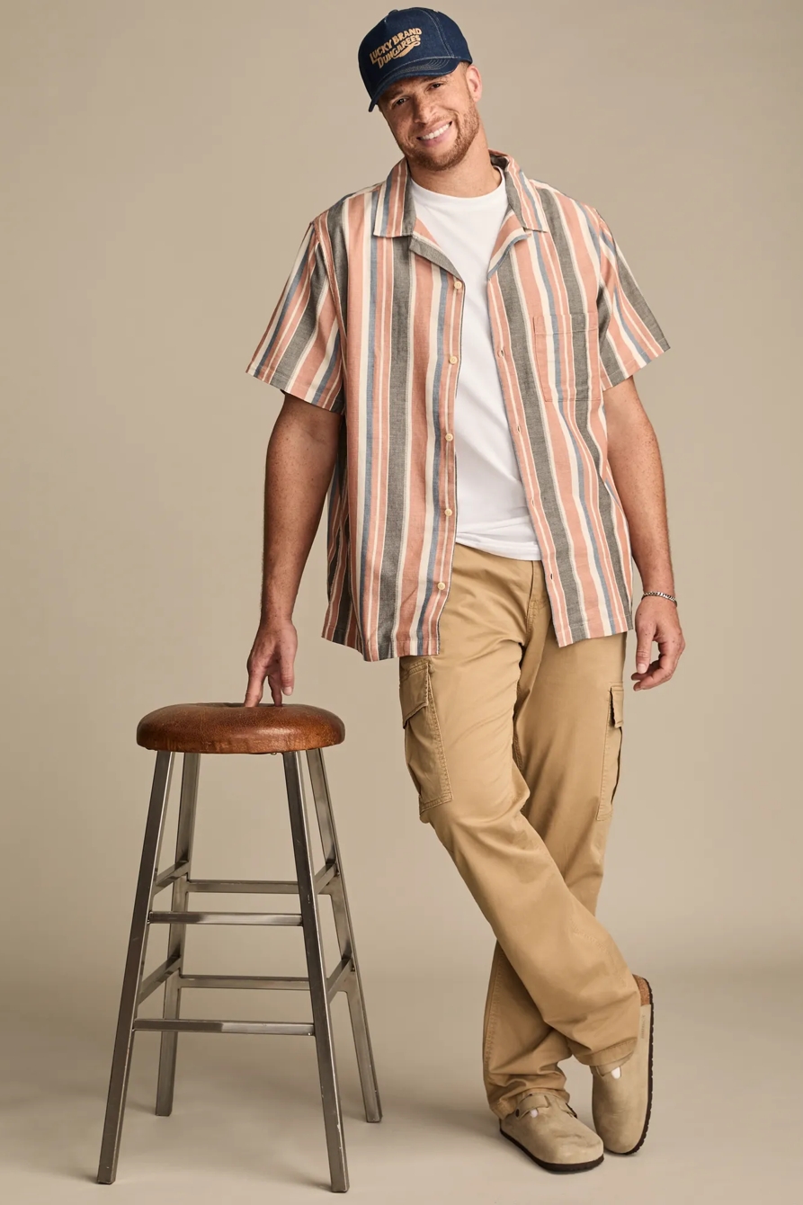 BIG & TALL STRIPED SHORT SLEEVE CAMP COLLAR SHIRT, image 2