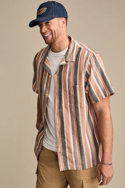 BIG & TALL STRIPED SHORT SLEEVE CAMP COLLAR SHIRT, image 3