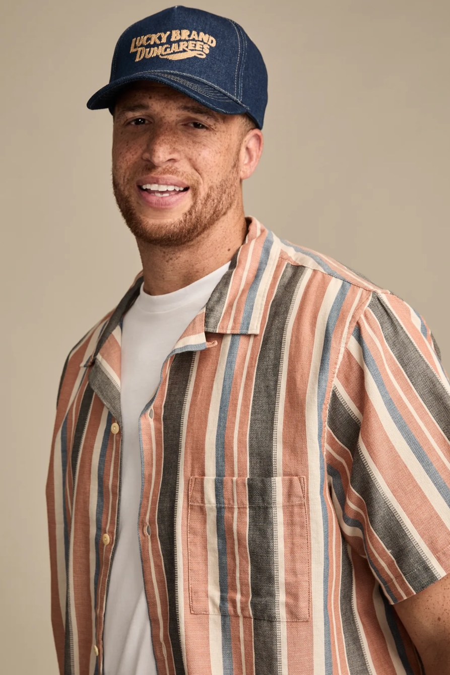BIG & TALL STRIPED SHORT SLEEVE CAMP COLLAR SHIRT, image 4