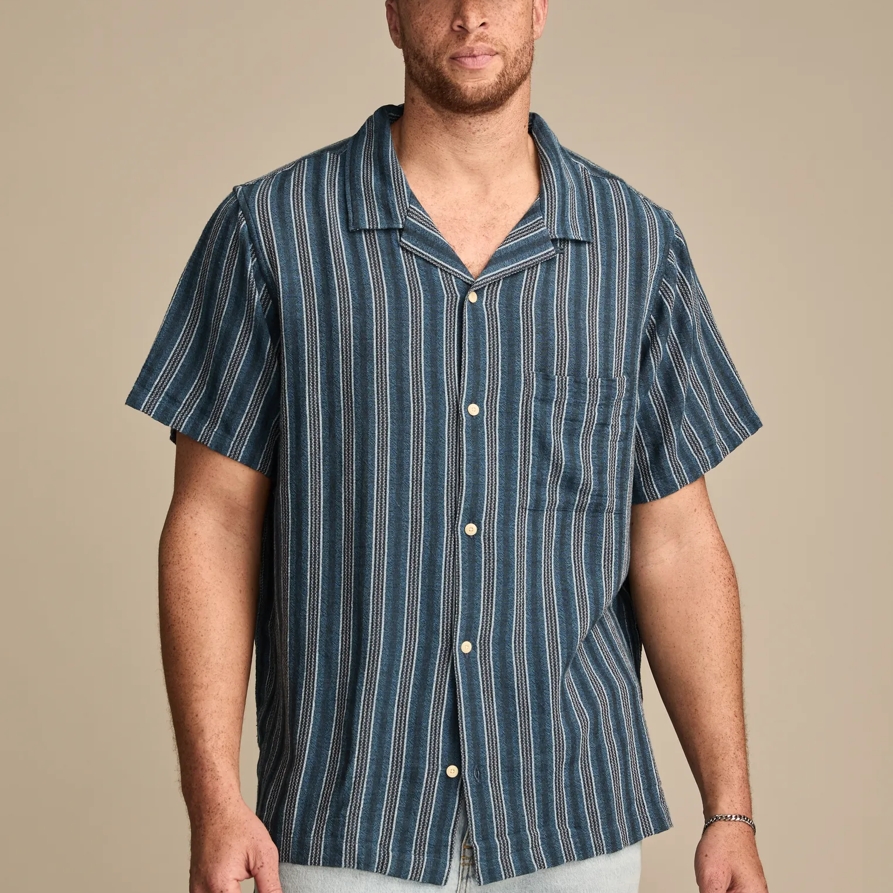 Lucky Brand Short Sleeve Camp Collar Shirt - Men's Clothing Outerwear Shirt Jackets in Blue Multi
