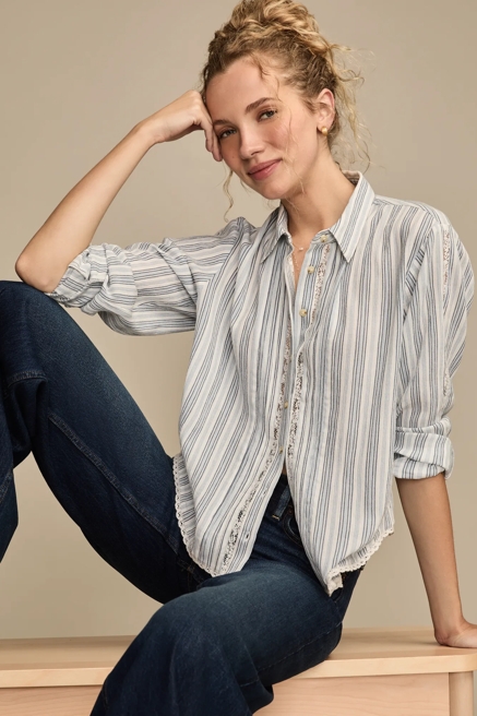 LACE TRIMMED BUTTON DOWN SHIRT, image 1