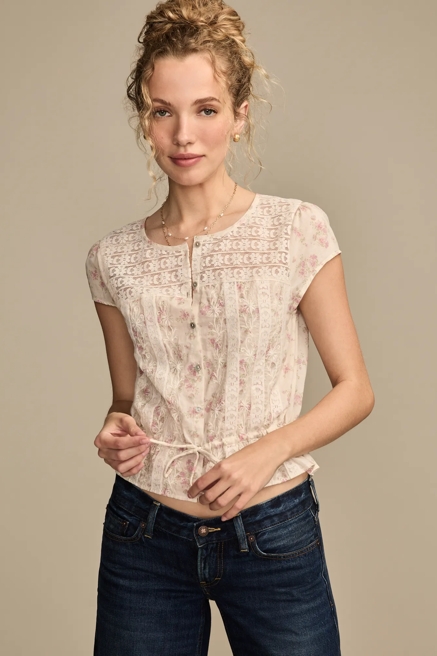 LACE INSET BUTTON THROUGH BLOUSE, image 1