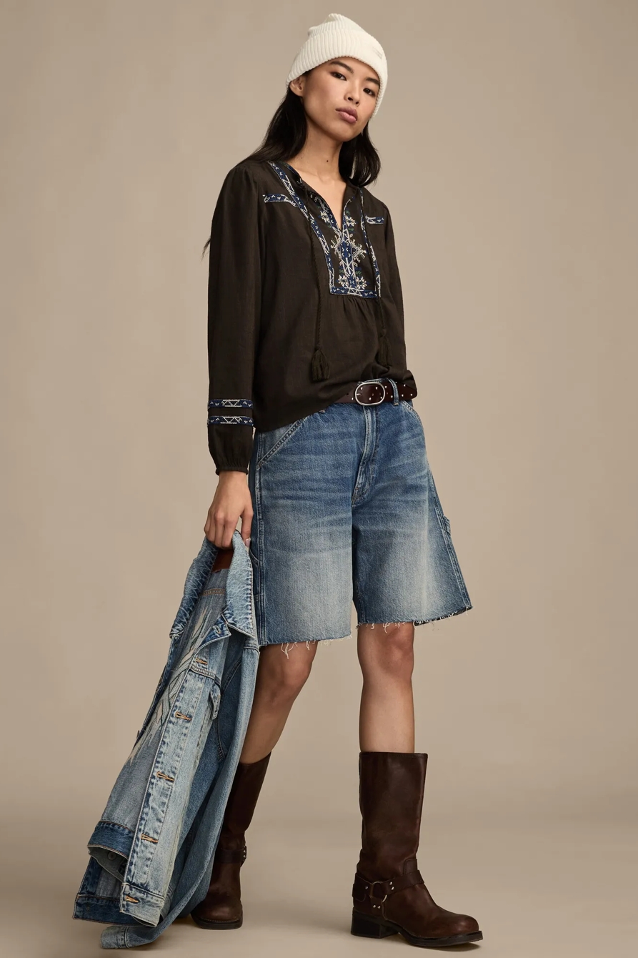 EMBROIDERED NOTCH NECK PEASANT TOP, image 5