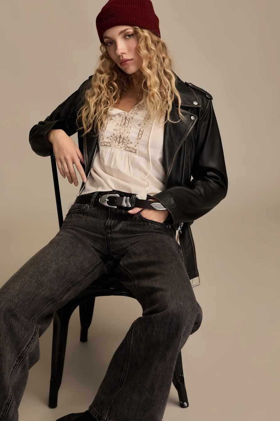 EMBROIDERED NOTCH NECK PEASANT TOP, image 6