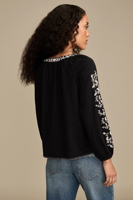 EMBROIDERED NOTCH NECK PEASANT TOP, image 3