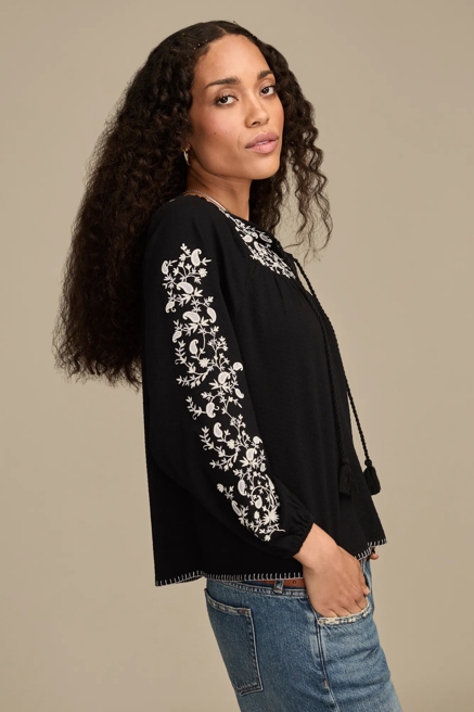 EMBROIDERED NOTCH NECK PEASANT TOP, image 4