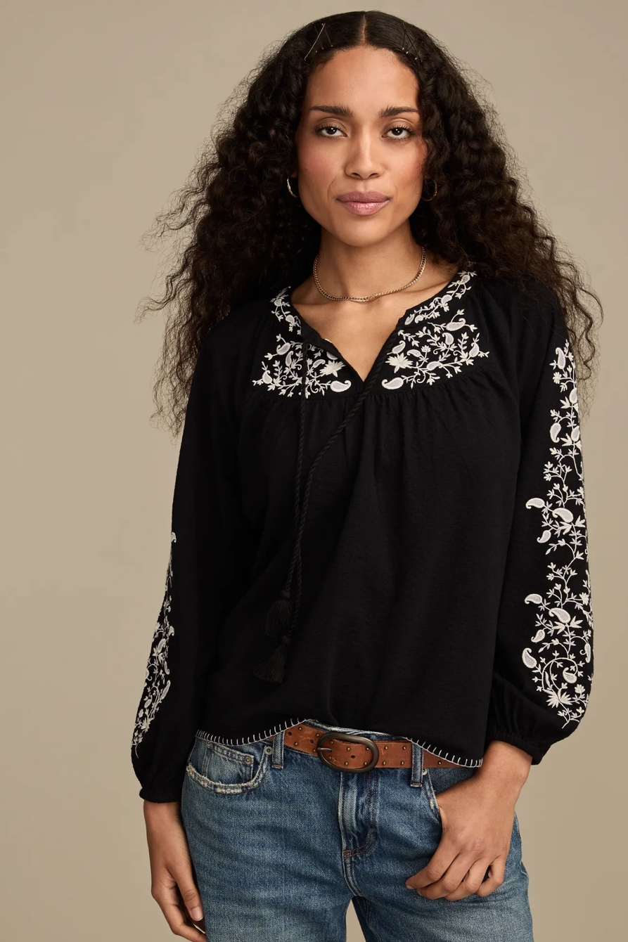 EMBROIDERED BUBBLE PEASANT TOP, image 5