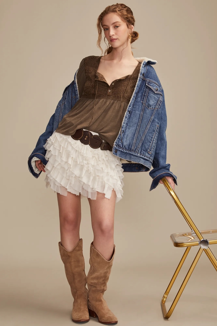 EMBROIDERED YOKE SQUARE NECK TOP, image 5