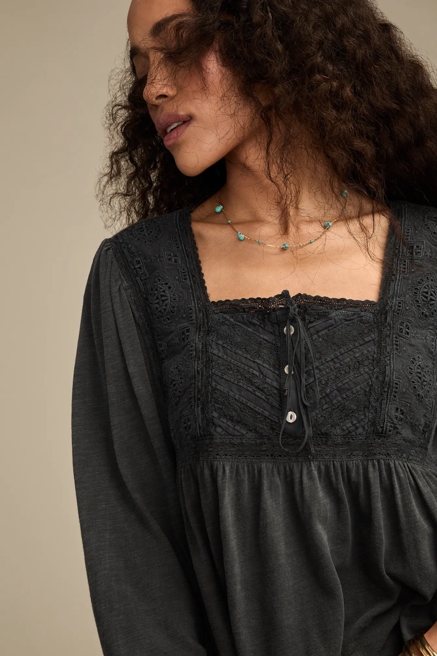 EMBROIDERED YOKE SQUARE NECK TOP, image 2